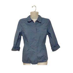 Cherokee Women's Shape Illusions Blue Button Down Dress 3/4 Cuff Sleeve